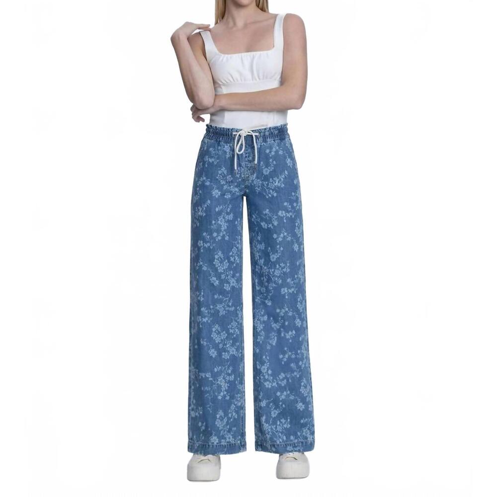 NEW VERVET BY FLYING MONKEY high rise floral baggy wide leg jeans in blue
